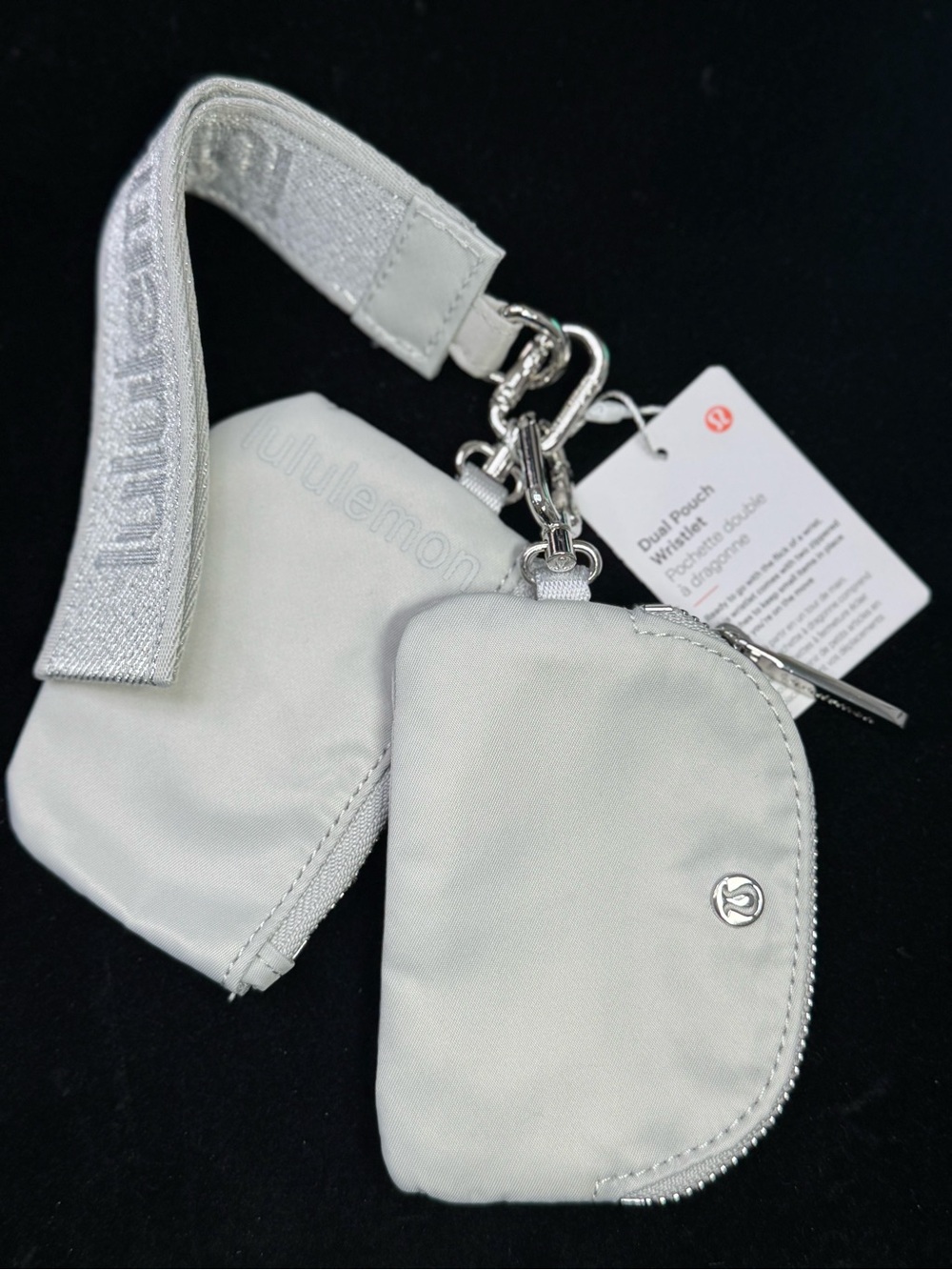 lululemon silver/ grey dual pouch keychain wristlet